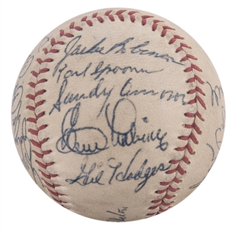 1955 World Series Champion Brooklyn Dodgers Team Signed Baseball with Roy Campanella & Jackie Robinson (JSA & PSA/DNA NM 7)